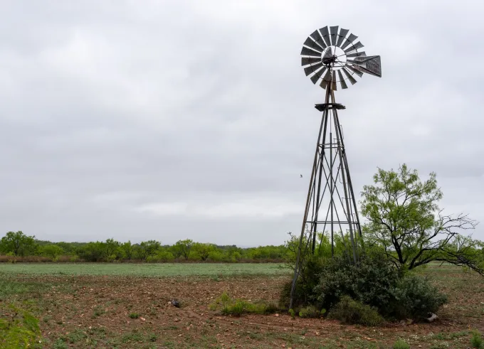Ranch windmill and mesquite near Abilene, Texas